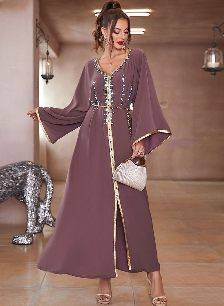 Loquat Southeast Asia Women's Dubai Travel New Sleeved Dress Purple  - Image 1