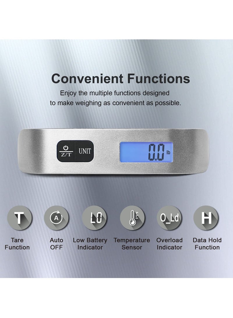 Luggage Scale, Portable Digital Hanging Baggage Scale for Travel – Suitcase Weight Scale with Rubber Paint, 110 Pounds Capacity, Battery Included, Silver – 2 Pcs for Convenient Travel Weighing, Compact and Durable