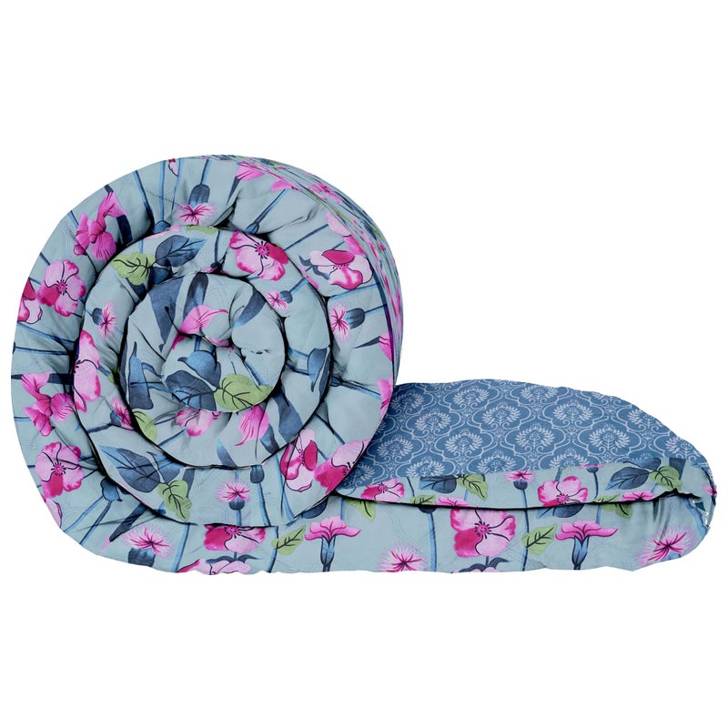 Story@Home Comforter Double Bed | 120GSM Microfiber Blanket Double Bed | 220X 250cm | AC Comforter Double Bed | Light Blue & Pink | Floral Pattern | Quilt | Duvet | Dohar | Perfect Festive Gifting - Image 1