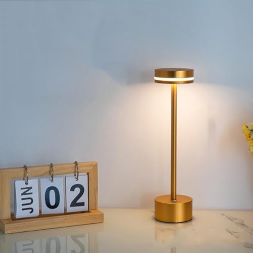 GITGRNTH Small Gold Round Table Lamp, 3 Colour Changing White, Warm, natural white, 1800 mAh Battery Rechargeable Modern Decorative Desk Lamp,Touch Soft Warm Light for Home Decor, Bedroom, Living Room - Image 1