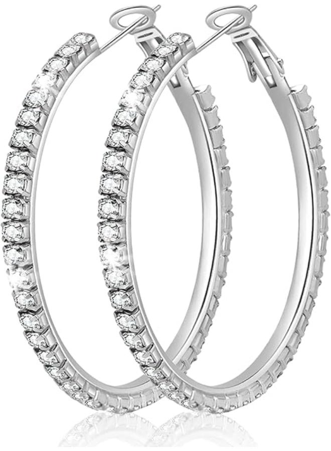925 Sterling Silver Large Rhinestone Hoop Earrings for Women Girls Big Sparkly CZ Hoops Earring for Womens Thin Gold Plated Hoops Lightweight Hypoallergenic Non Tarnish Gifts  - Image 1