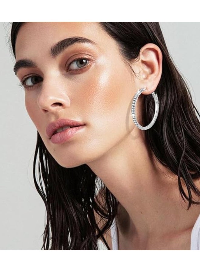 925 Sterling Silver Large Rhinestone Hoop Earrings for Women Girls Big Sparkly CZ Hoops Earring for Womens Thin Gold Plated Hoops Lightweight Hypoallergenic Non Tarnish Gifts  - Image 4