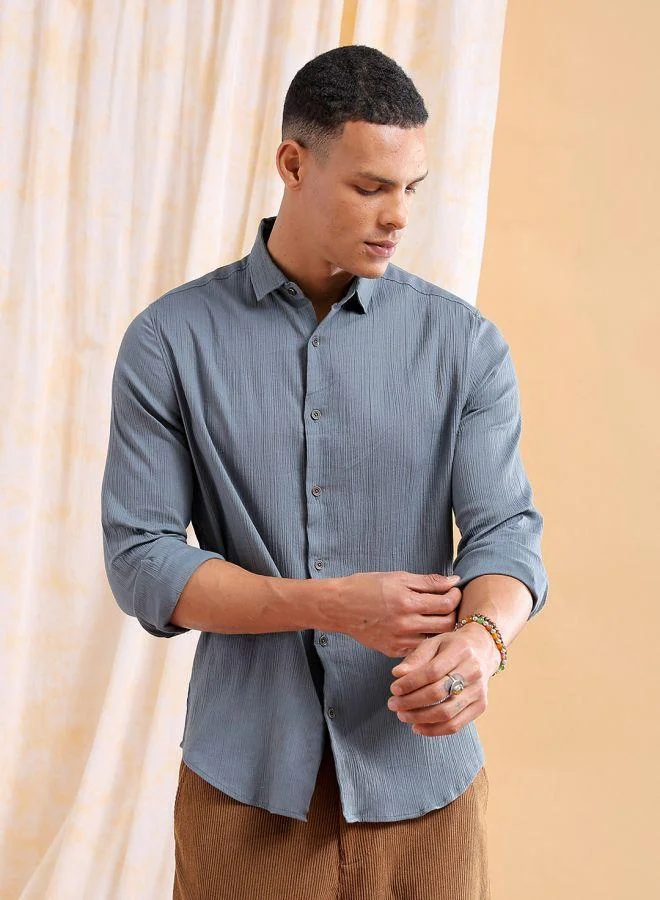 The Indian Garage Co Men Slim Fit Solid Full Sleeves Cutaway Collar Resort Wear Shirt