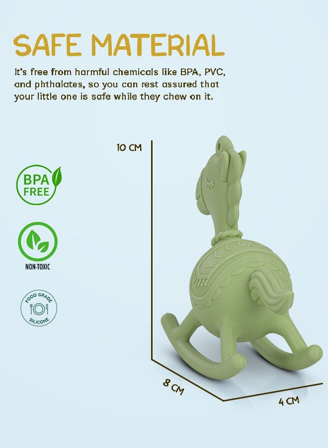 Baybee Molar Silicone Teether for Baby Food Grade BPA Free Pacifier for Toddler Babies to Soothe Gums, Easy to Grasp and Hand Chewing Soother Teething Horse Toys for Baby Infant 6-12 Month (Green) - Image 4