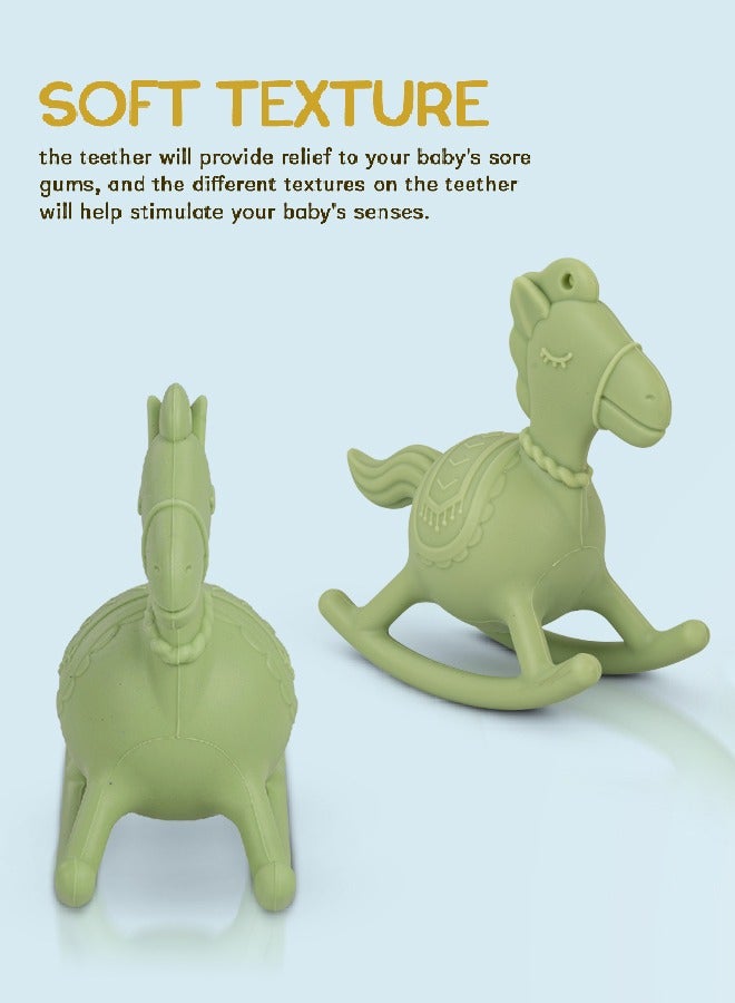 Baybee Molar Silicone Teether for Baby Food Grade BPA Free Pacifier for Toddler Babies to Soothe Gums, Easy to Grasp and Hand Chewing Soother Teething Horse Toys for Baby Infant 6-12 Month (Green) - Image 3