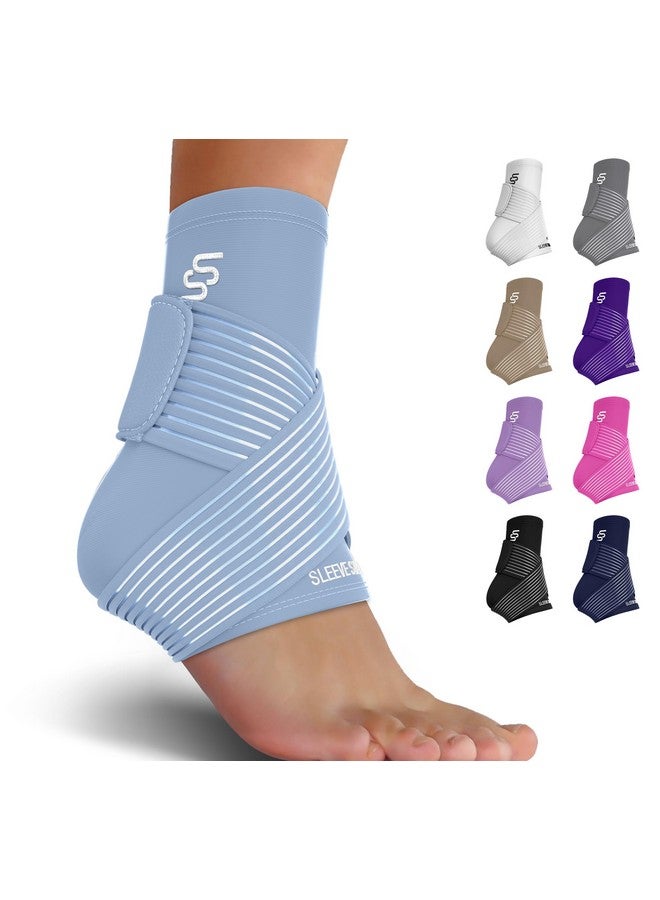 SS SLEEVE STARS Sleeve Stars Ankle Brace for Sprained Ankle, Plantar Fasciitis Relief Ankle Support for Women, Ankle Compression Sleeve w/ Strap (Single/Light Blue)  - Image 1