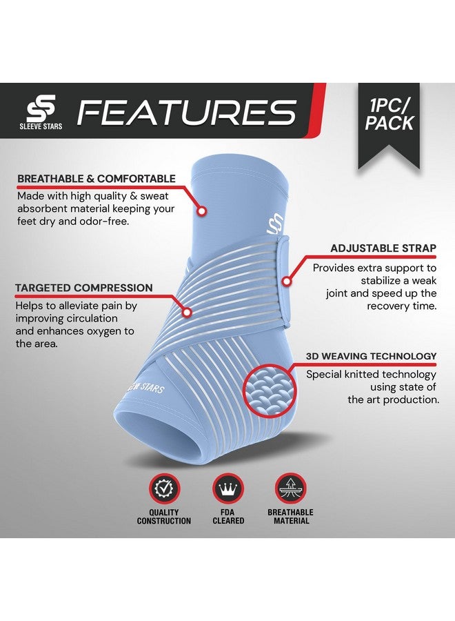 SS SLEEVE STARS Sleeve Stars Ankle Brace for Sprained Ankle, Plantar Fasciitis Relief Ankle Support for Women, Ankle Compression Sleeve w/ Strap (Single/Light Blue)  - Image 3