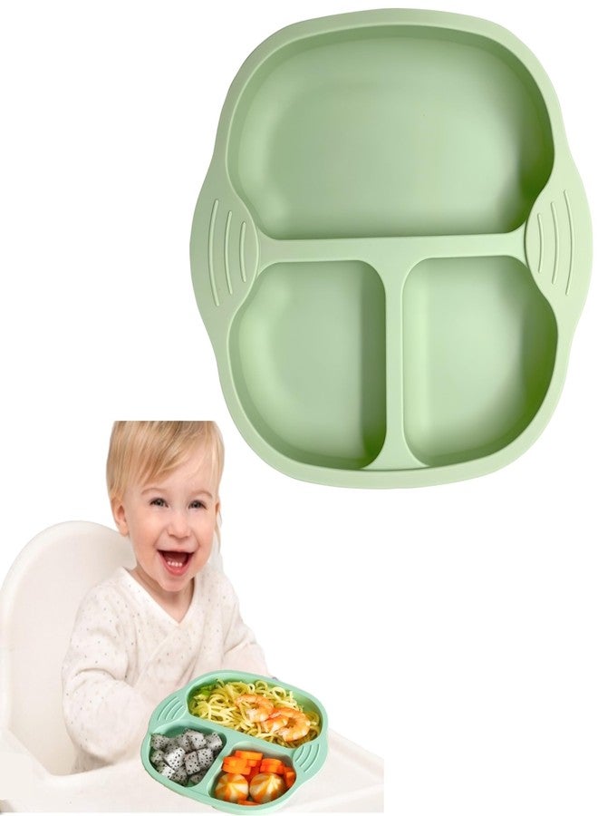 yomith Plates for Baby, Silicone Dishes for Toddlers Infant Kids, Divided Suction Plate Baby Dish, Non-Slip, Non-Toxic, BPA Free (Green) - Image 1