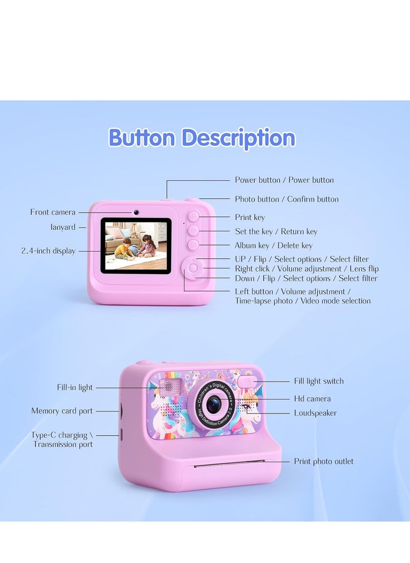 بلو فاير العنوان بالعربية: كاميرا طباعة فورية للأطفال بدقة 1080P مع تصوير رقمي، مشغل MP3، ألعاب، وبطارية قابلة للشحن – لعبة ممتعة للأولاد والبنات  - Image 4