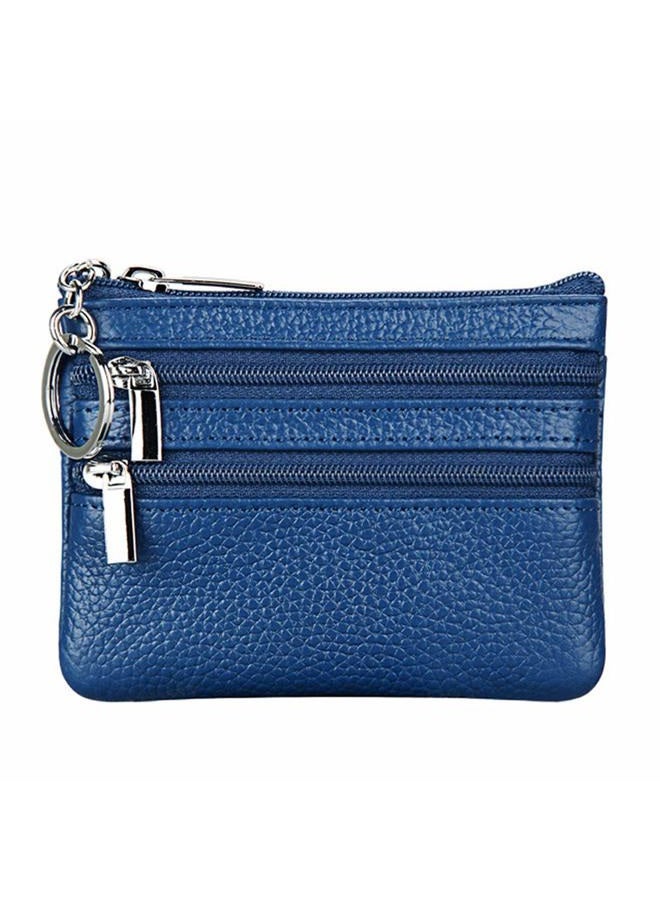 Cynure Women's Genuine Leather Coin Purse Mini Pouch Change Wallet with Keychain, Blue - Image 1