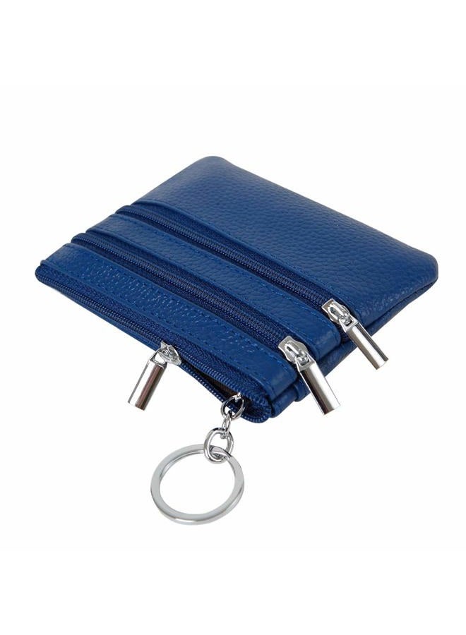 Cynure Women's Genuine Leather Coin Purse Mini Pouch Change Wallet with Keychain, Blue - Image 5