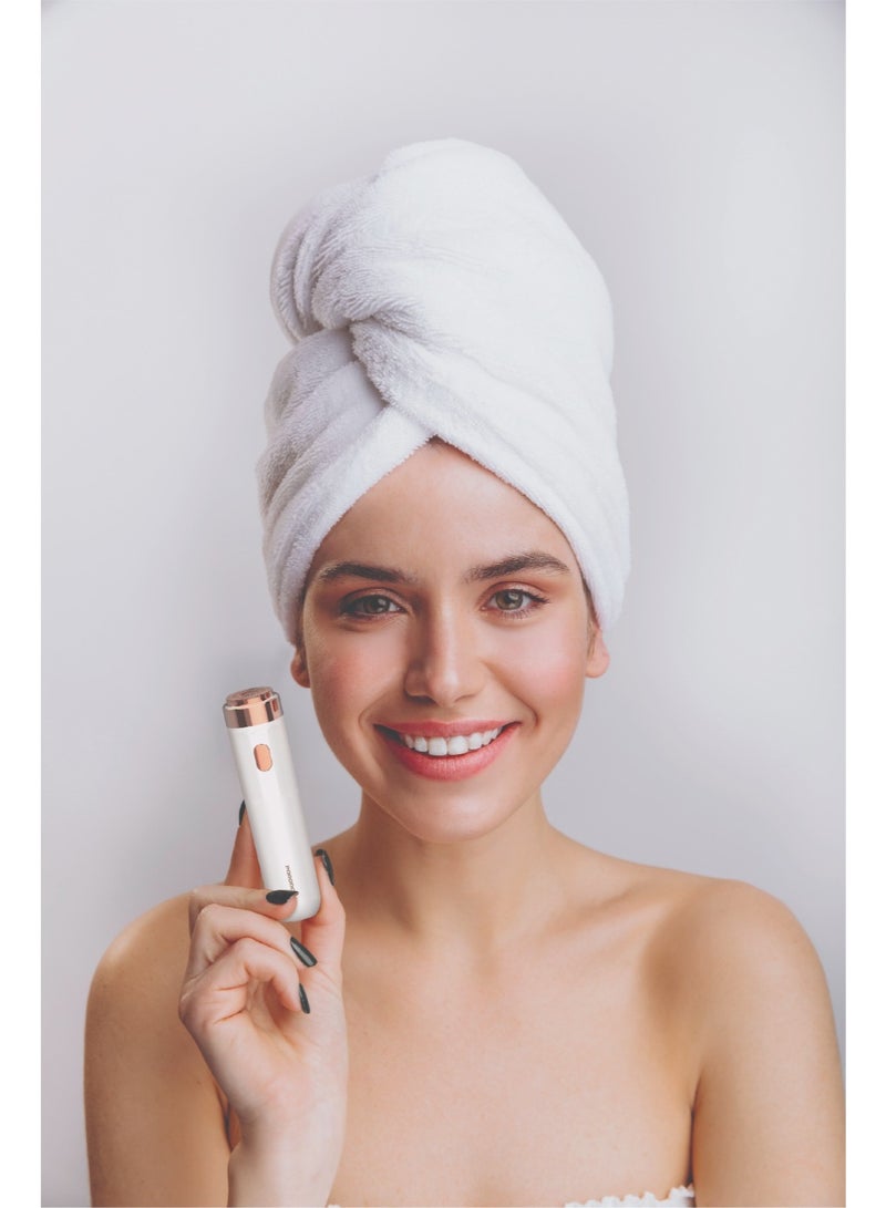 porodo Lifestyle 2 In 1 Electric Facial Hair Epilator For Ladies / Gentle Face Hair Removal / Type-C Charging Interface / Protective Cover / Built-In LED Light / 60 minutes Working Time - White - Image 2