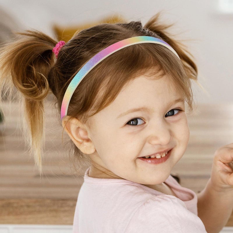 WLLHYF Glitter Headband, 4pcs Plastic Sparkly Cute Non Slip Chunky Hairbands, Thick Bling Confetti Rainbow Hair Bands with Teeth, Little Girls Colorful Hair Accessories - Image 4