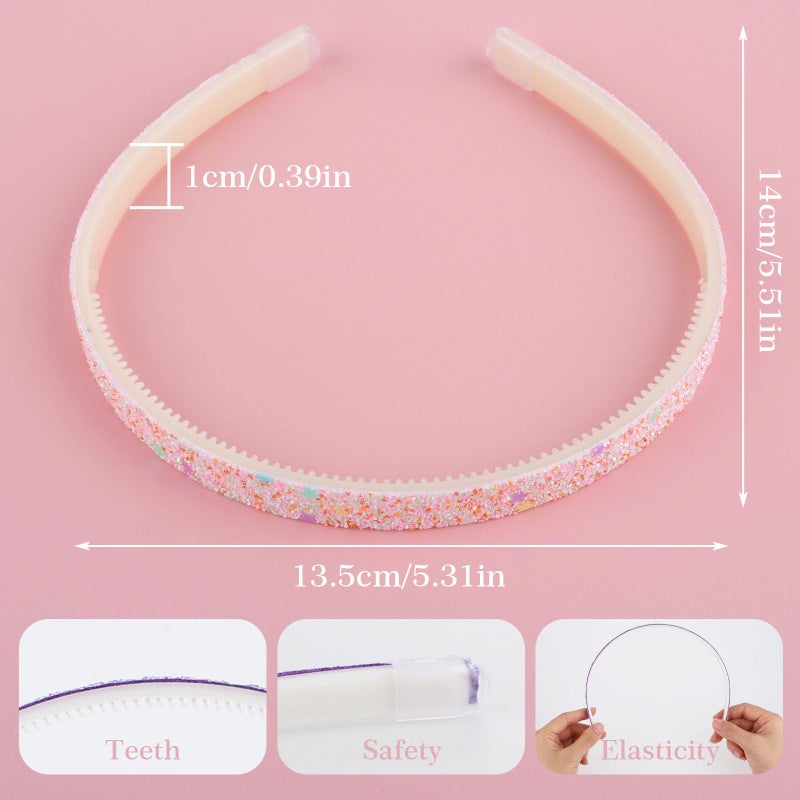 WLLHYF Glitter Headband, 4pcs Plastic Sparkly Cute Non Slip Chunky Hairbands, Thick Bling Confetti Rainbow Hair Bands with Teeth, Little Girls Colorful Hair Accessories - Image 2