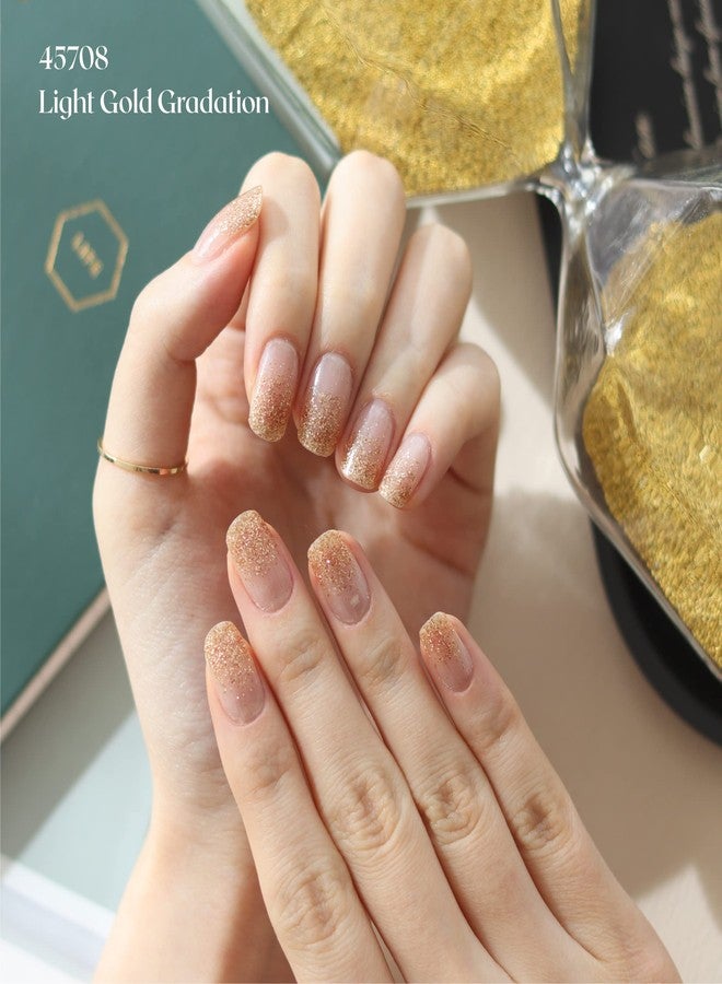 Laflare Gel Glossy Nail Strips, Self Adhesive Gel Nail Art Decals Polish Stickers with 20 Pcs Double-End Strips Glitter False Nails Including Trimming File (R45708 - Light Gold Gradation) - Image 3