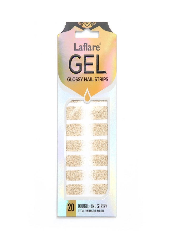 Laflare Gel Glossy Nail Strips, Self Adhesive Gel Nail Art Decals Polish Stickers with 20 Pcs Double-End Strips Glitter False Nails Including Trimming File (R45708 - Light Gold Gradation) - Image 1
