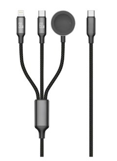 IQ TOUCH 3-in-1 Fast Charging Cable – 60W USB-C to USB-C, 30W USB-C to Lightning, 5W USB-C to Apple Watch Wireless Charger, 1.2 Meter, 480Mbps Data Transfer, POWERLINK-TRIO