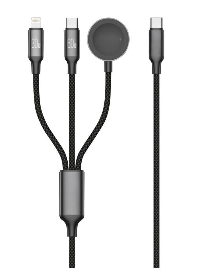 IQ TOUCH - IQ TOUCH 3-in-1 Fast Charging Cable – 60W USB-C to USB-C, 30W USB-C to Lightning, 5W USB-C to Apple Watch Wireless Charger, 1.2 Meter, 480Mbps Data Transfer, POWERLINK-TRIO - Image 1