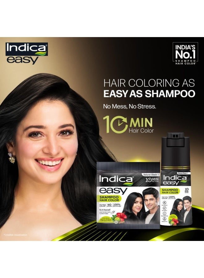 Indica Easy Do-It-Yourself Hair Color Shampoo Pump Pack with 5 Herbal Extracts and 100% Ammonia Free, Long Lasting Formula, 180 ML - Natural Black Colour (Gloves Included) - Image 2