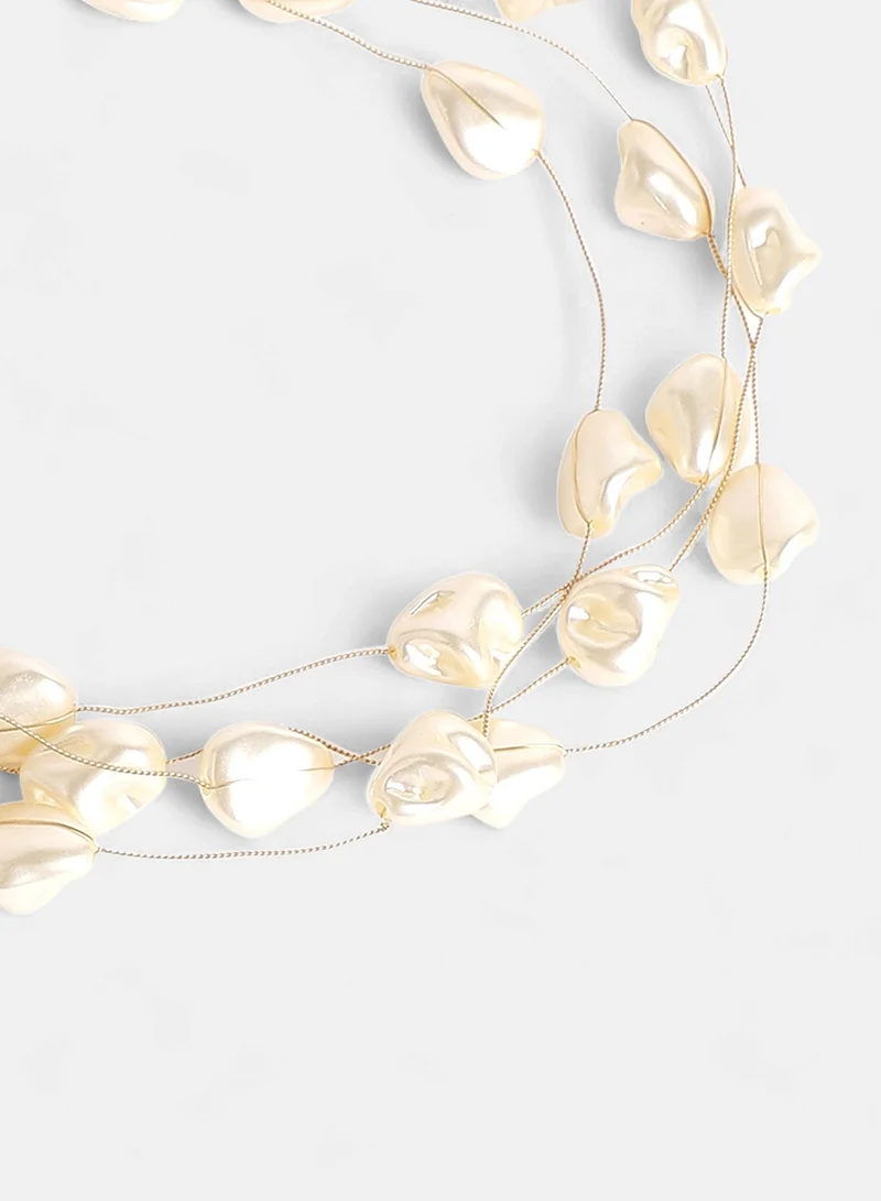 SOHI Small Riviera Collar Layered Pearl Artificial Necklace Jewellery