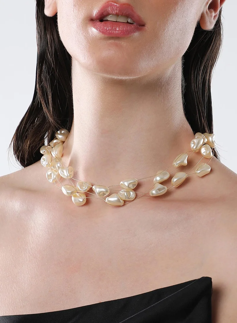SOHI Small Riviera Collar Layered Pearl Artificial Necklace Jewellery