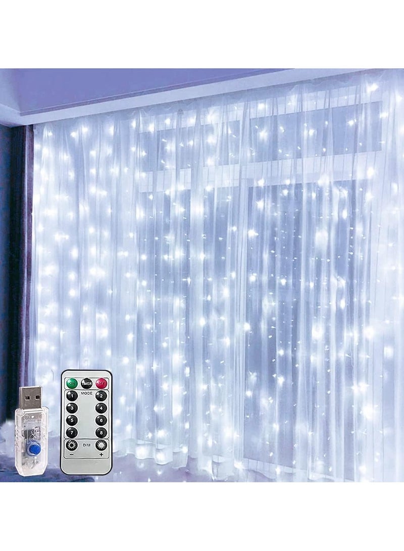 AROAQ Fairy Curtain Lights 300 LED Window Curtain String Light Wedding Party Home Garden Bedroom Outdoor Indoor Wall Decorations (White) - Image 1