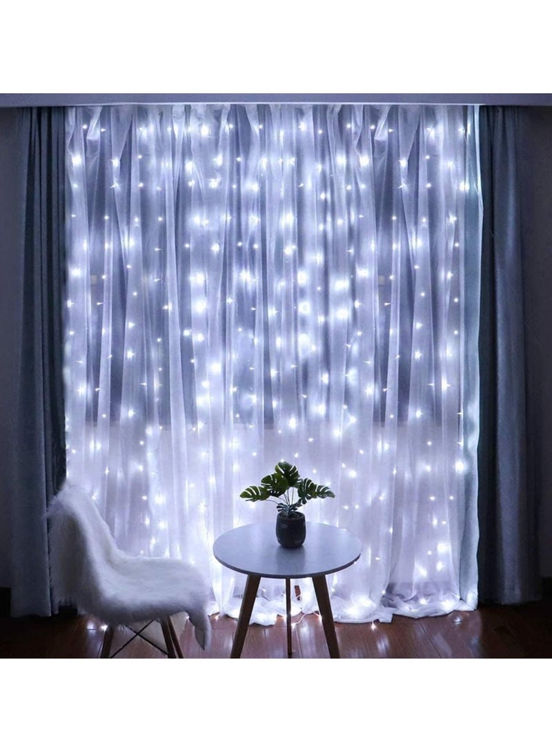 AROAQ Fairy Curtain Lights 300 LED Window Curtain String Light Wedding Party Home Garden Bedroom Outdoor Indoor Wall Decorations (White) - Image 2