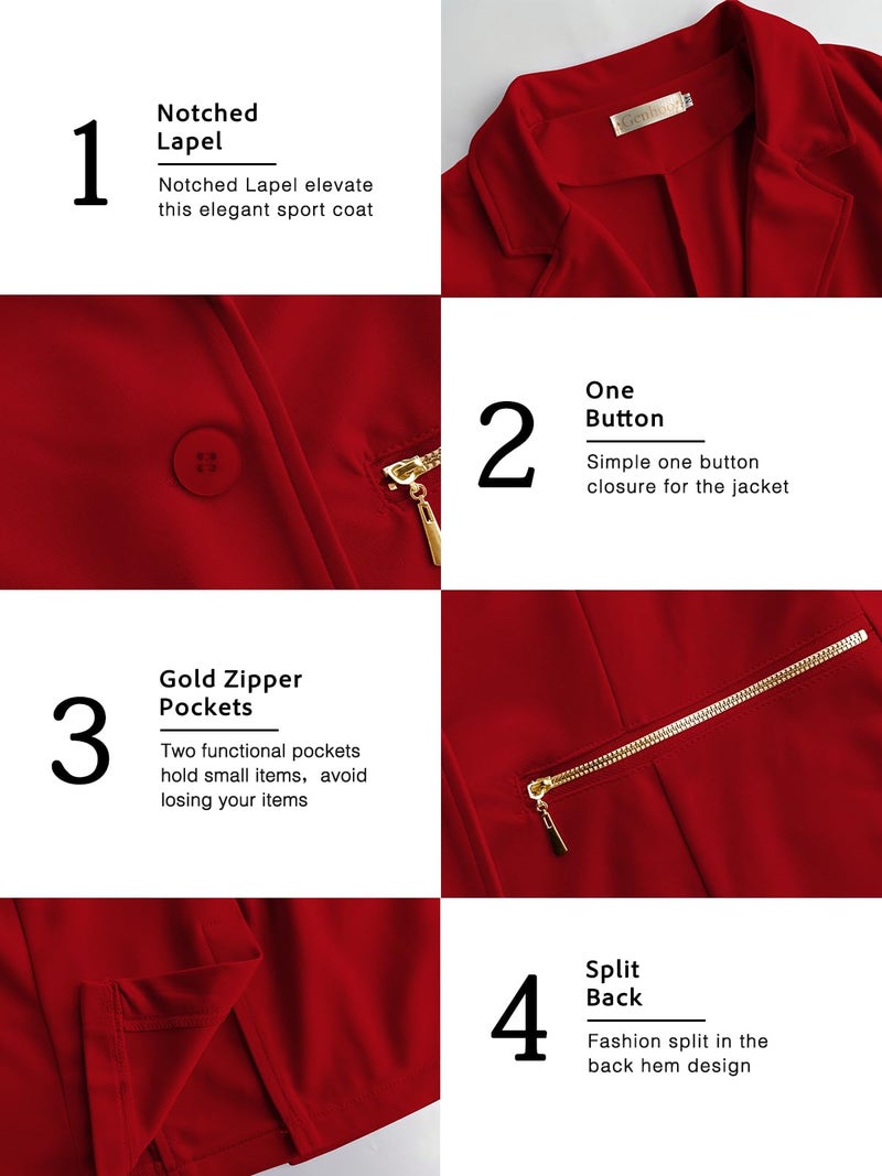 Genhoo Women's Zipper Pockets Oversized Blazers Work Solid Color Knit Blazer Jacket Outfits Red XX-Large - Image 5
