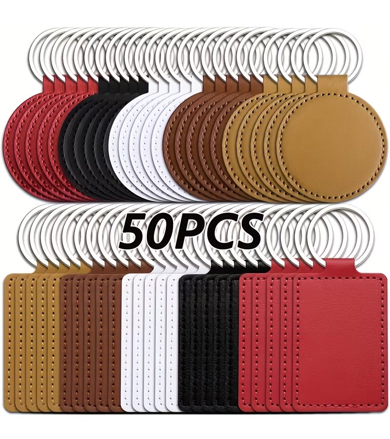 Yellow Blank Keychain Set 50pcs DIY Supplies with Key Rings RFID Card Holders - Image 1