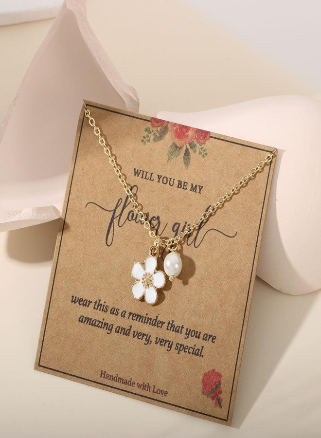 ENASAL Flower Girl Proposal Gifts from Bride, Will You Be My Flower Girl, Dainty Pearl Necklace for Girls, Bridesmaid Maid of Honor Proposal Necklace on Wedding (White) - Image 5