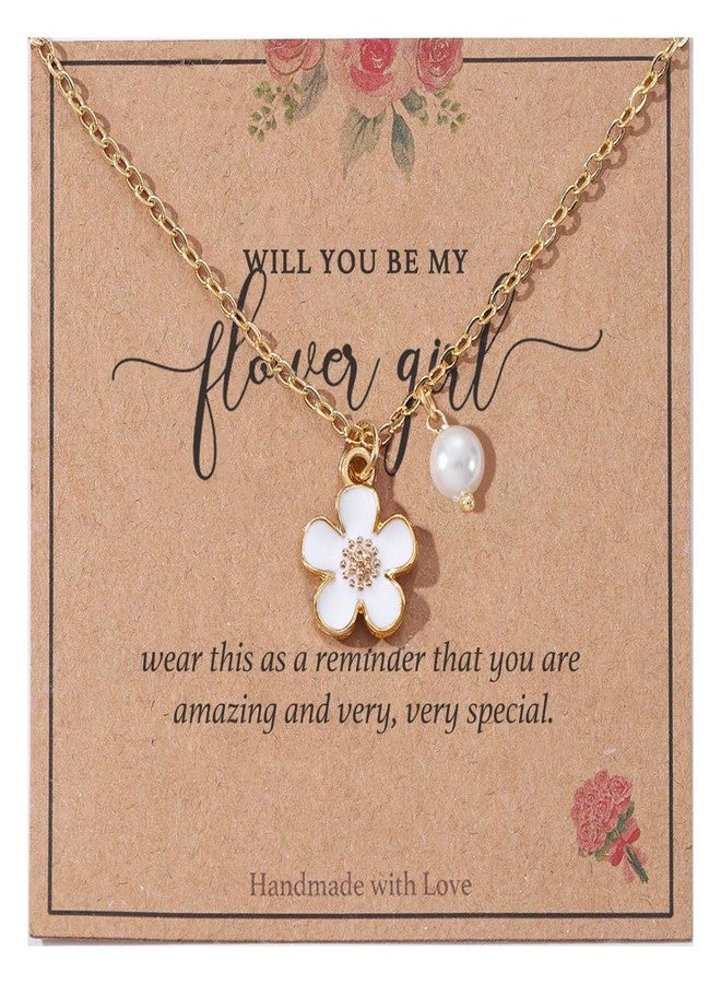 ENASAL Flower Girl Proposal Gifts from Bride, Will You Be My Flower Girl, Dainty Pearl Necklace for Girls, Bridesmaid Maid of Honor Proposal Necklace on Wedding (White) - Image 1