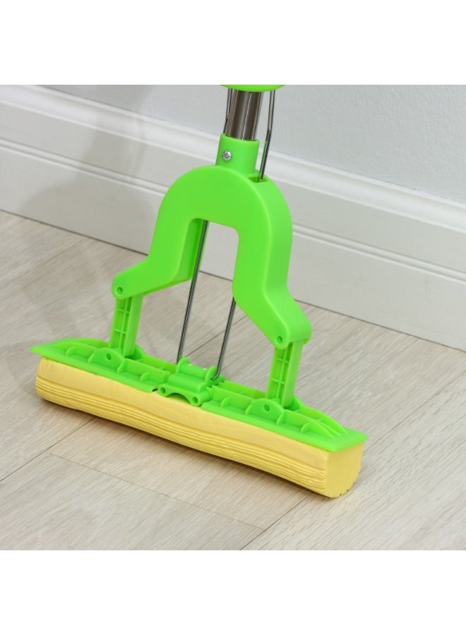 مساحة موب إسفنجية ماصة من الفولاذ المقاوم للصدأ بمقبض تلسكوبي، لتنظيف الأرضيات بسهولة وفعالية - لون اخضر - Image 1