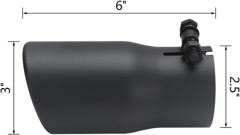 LCGP Exhaust Tip 2.5" Inlet 3" Outlet 6" Long, Bolt On Design, Stainless Steel, Black Powder Coated - Image 2
