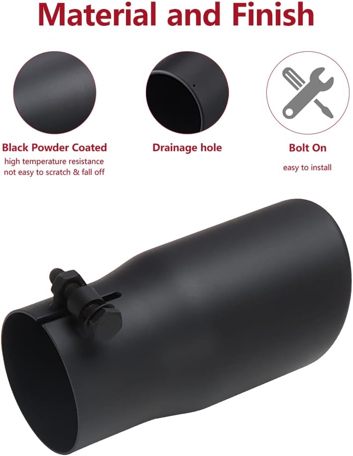 LCGP Exhaust Tip 2.5" Inlet 3" Outlet 6" Long, Bolt On Design, Stainless Steel, Black Powder Coated - Image 5