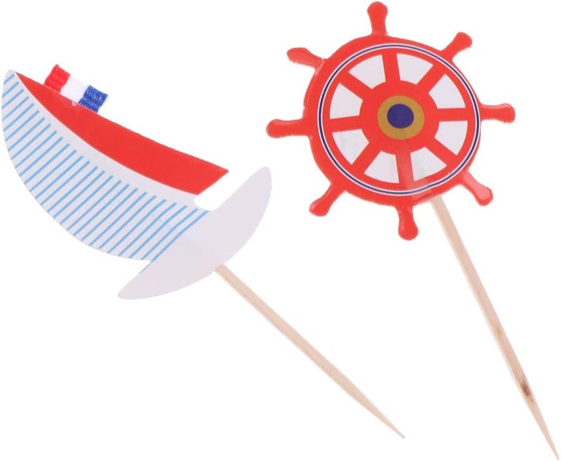 كلاراكو مجموعة من 24 قطعة من أعواد تزيين الكب كيك بتصميم بحري، مثالية لحفلات استقبال المولود الجديد. - Image 5