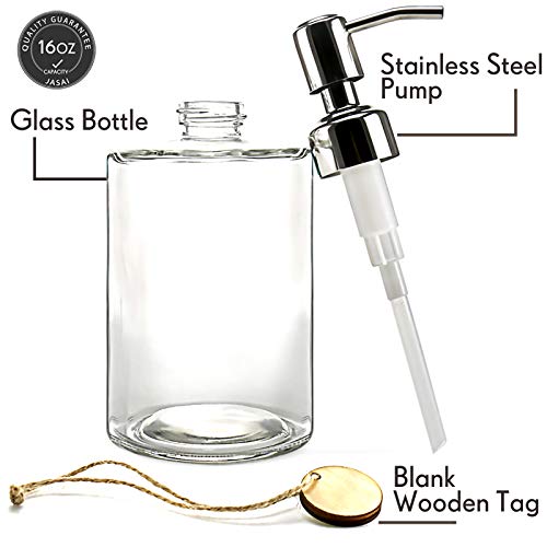 JASAI 16OZ Cylinder Glass Soap Dispenser with Rust Proof Stainless Steel Pump, Refillable Bathroom Soap Dispenser for Hand Soap, Dish Soap, Liquid Soaps and Kitchen (Clear) - Image 4