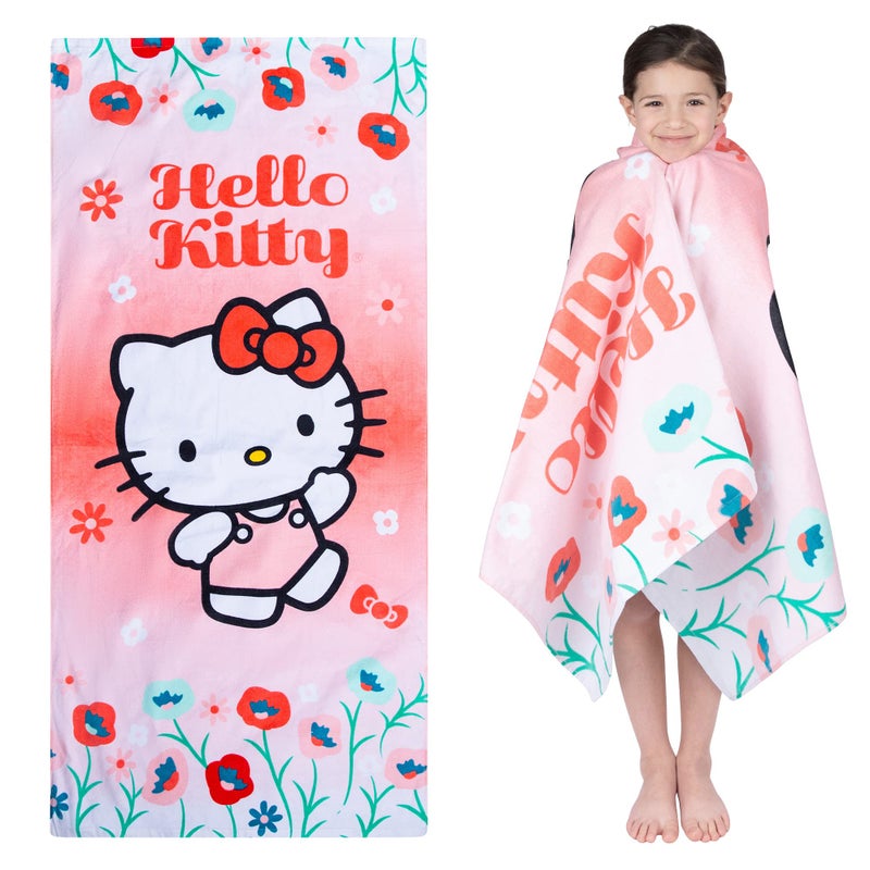 Franco Kids Super Soft Cotton Beach Towel, 58 in x 28 in, Hello Kitty - Image 1