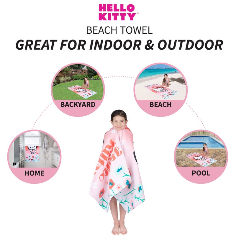 Franco Kids Super Soft Cotton Beach Towel, 58 in x 28 in, Hello Kitty - Image 2