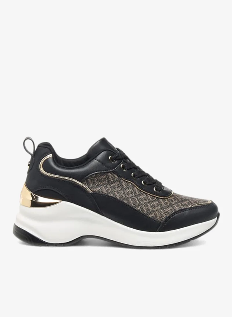 Womens Monogram Textured Sneakers With Lace-Up Closure