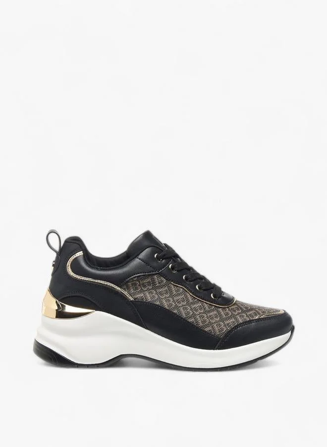 Womens Monogram Textured Sneakers With Lace-Up Closure