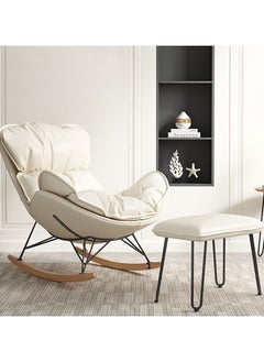 Hihonor Rocking Chair, Balcony Upholstered Lounge Chair, Ergonomic Chair with Footstool, Home Leisure Lazy Susans (Beige)  - Image 1