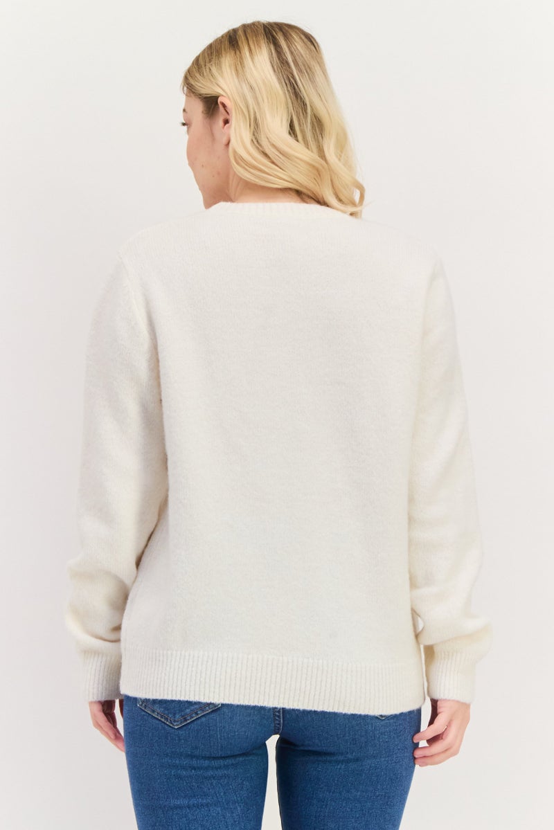 Pepe Jeans Women Crew Neck Long Sleeves Brand Logo Sweater, Cream - Image 3