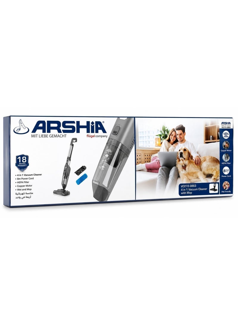 Arshia 4-in-1 Vacuum Cleaner with Mop, 1000W Copper Motor, HEPA Filter – VC272-3863 - Image 2