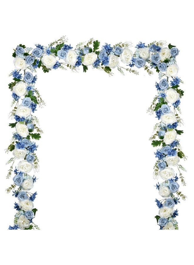 Lvydec 2 Pack Artificial Peony Flower Garland - 6ft Silk Peony Red Flower Garland Arch Flower Vine for Wedding Party Table Decoration(Blue and White) - Image 1
