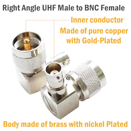 exgoofit PL259 UHF Male Plug to BNC Female Connector Right Angle 90 Degrees Jack Adapter Radio Adapter PL259 RF Coax Coaxial Cable Connector (2-Pack) - Image 2