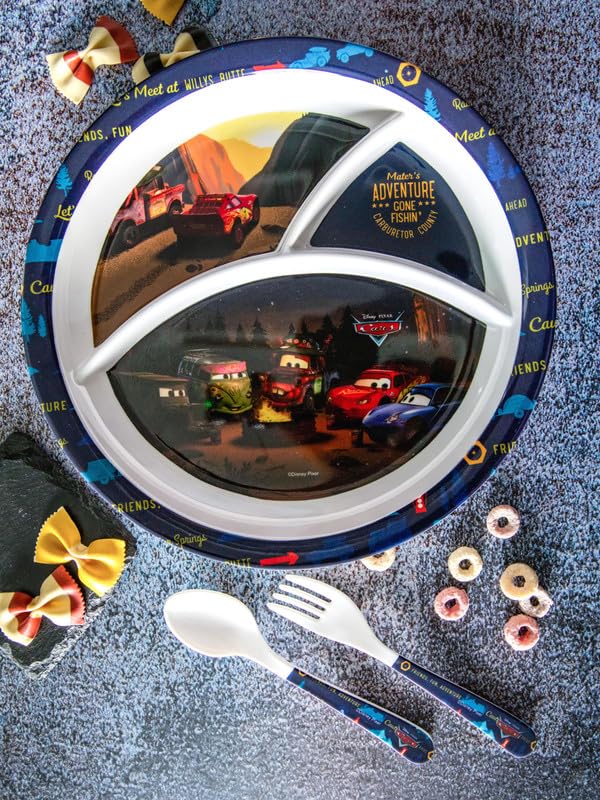 Servewell Melamine Round Kids Set Plate Fork Spoon Cars Set of 3pcs - Image 1