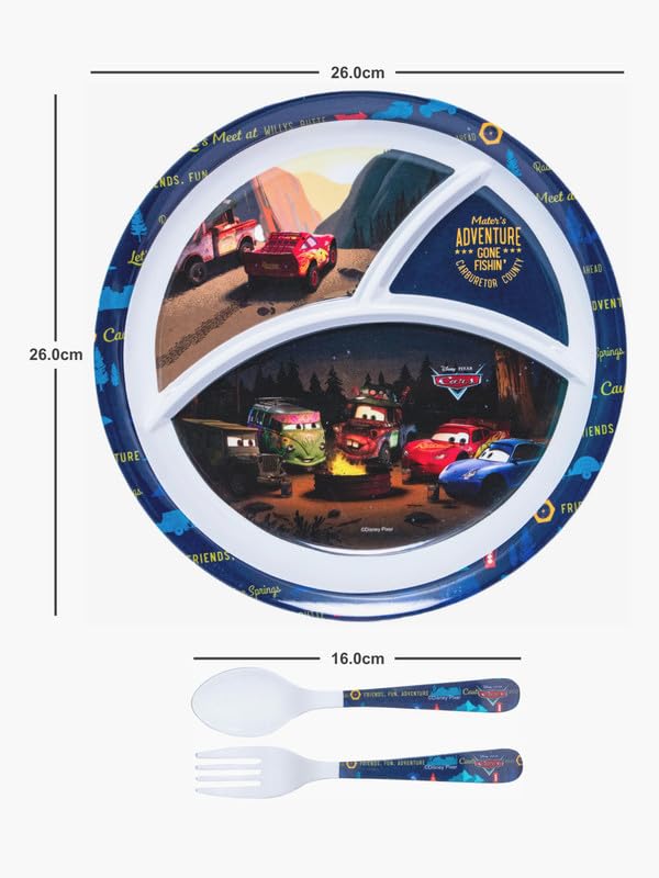 Servewell Melamine Round Kids Set Plate Fork Spoon Cars Set of 3pcs - Image 3