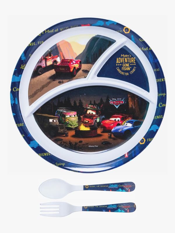 Servewell Melamine Round Kids Set Plate Fork Spoon Cars Set of 3pcs - Image 2