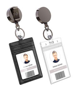 Generic Duty Metal Retractable Badge Holder Reel with Belt Clip Key Ring, Waterproof Vertical Clear ID Card Holder and PU Leather Badge Holder  - Image 1