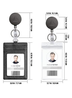 Generic Duty Metal Retractable Badge Holder Reel with Belt Clip Key Ring, Waterproof Vertical Clear ID Card Holder and PU Leather Badge Holder  - Image 2
